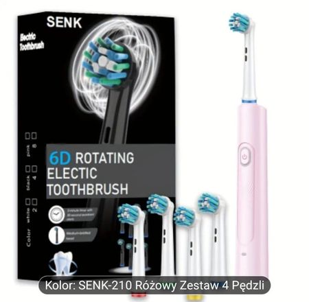 SENK Inteligentna Obrotowa Szczoteczka Elektryczna z Okrągłą Głowicą 6D, Pełne Automatyczne Głębokie Czyszczenie, Ładowanie przez USB, Miękkie Włosie, Bateria Litowa, dla Dorosłych, Mężczyzn i Kobiet, Pielęgnacja Zębów, Elegancki Wygląd, Trwała Konstrukcja, Automatyczna Szczoteczka Elektryczna, Akumulatorowa Szczoteczka Elektryczna, Inteligentna Szczoteczka Elektryczna, Elektryczna Szczoteczka do Zębów